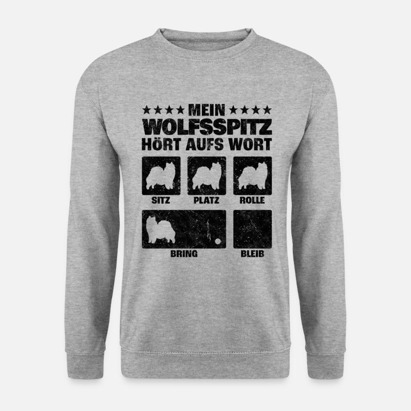 Wolfsspitz Zuhause ist deutscher Spitz Spruch - Unisex Pullover - Weißgrau meliert