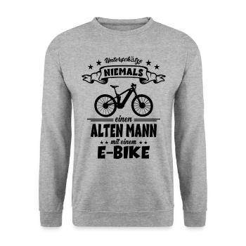 E-Bike Fahrrad Alter Mann eBike Elektrofahrrad - Unisex Pullover - Weißgrau meliert - Vorne - Alina (178cm) & Michal (187cm)