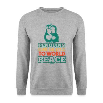 Pingouins Paix mondiale - Sweat-shirt Unisexe - gris chiné - Devant - Alina (178cm) & Michal (187cm)