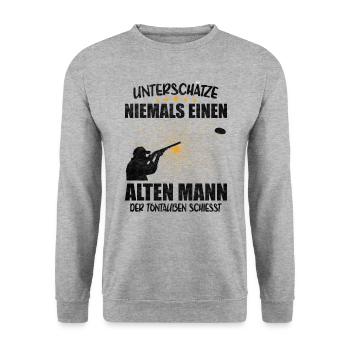Tontaubenschießen Sportschützen Wurftaube Geschenk - Unisex Pullover - Weißgrau meliert - Vorne - Alina (178cm) & Michal (187cm)