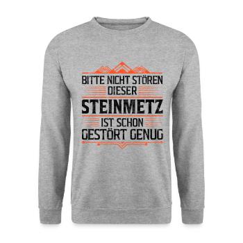 Den Steinmetz nicht stören Steinbildhauer Spruch - Unisex Pullover - Weißgrau meliert - Vorne - Alina (178cm) & Michal (187cm)