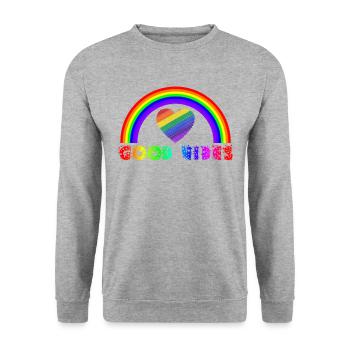 Regenbogen, Regenbogen, Regenbogen, Regenbogen, Regenbogen - Unisex Pullover - Weißgrau meliert - Vorne - Alina (178cm) & Michal (187cm)