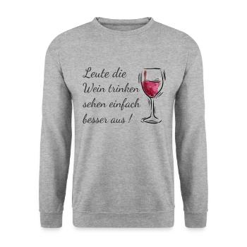 Wein Spruch - Unisex Pullover - Weißgrau meliert - Vorne - Alina (178cm) & Michal (187cm)
