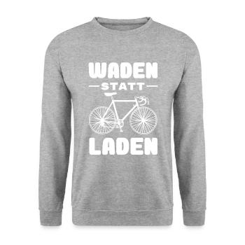 Fahrrad - Waden statt Laden - MTB Rennrad Spruch - Unisex Pullover - Weißgrau meliert - Vorne - Alina (178cm) & Michal (187cm)