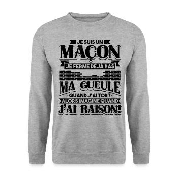Maçon Maçonnerie Humour Macon - Sweat-shirt Unisexe - gris chiné - Devant - Alina (178cm) & Michal (187cm)
