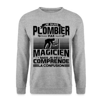 Plombier Humour Plombiers - Sweat-shirt Unisexe - gris chiné - Devant - Alina (178cm) & Michal (187cm)