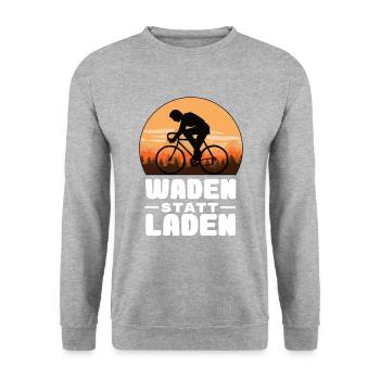 Fahrrad - Waden statt Laden - MTB Rennrad Spruch - Unisex Pullover - Weißgrau meliert - Vorne - Alina (178cm) & Michal (187cm)