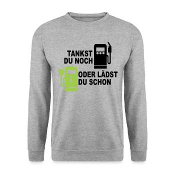 Elektroauto - Tankst Du Noch Oder Lädst Du Schon - Unisex Pullover - Weißgrau meliert - Vorne - Alina (178cm) & Michal (187cm)