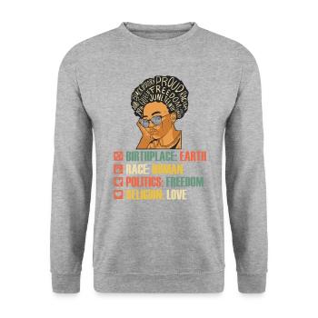 Vintage Juneteenth Schwarze Frauen American Pride - Unisex Pullover - Weißgrau meliert - Vorne - Alina (178cm) & Michal (187cm)