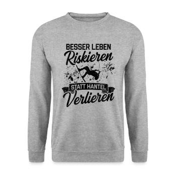 Wakeboard Besser Leben Riskieren Statt Hantel Verl - Unisex Pullover - Weißgrau meliert - Vorne - Alina (178cm) & Michal (187cm)