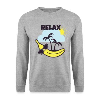 Banane entspannen - Unisex Pullover - Weißgrau meliert - Vorne - Alina (178cm) & Michal (187cm)