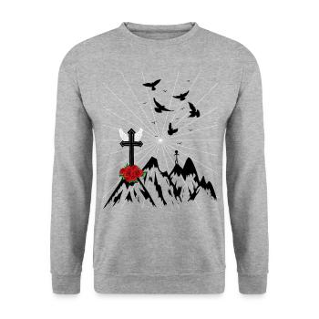 Cross, Dying, Death, Mourning, Spiritual, Reincarnation - Unisex Sweatshirt - salt & pepper - Front - Alina (178cm) & Michal (187cm)