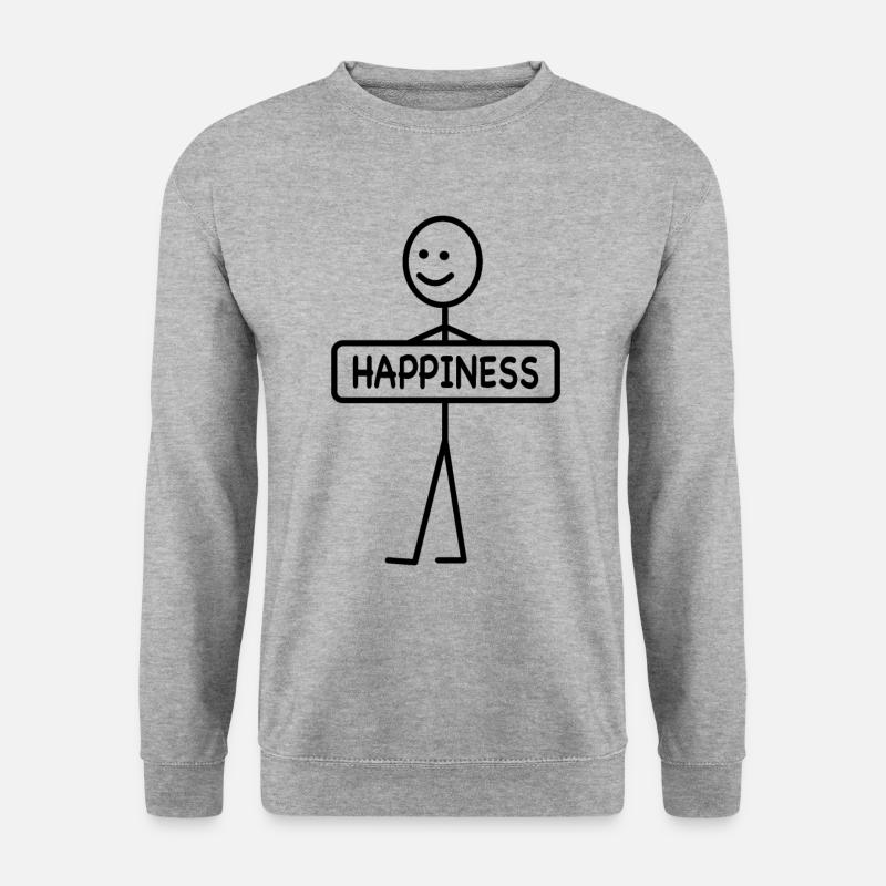 HAPPINESS Strichmännchen Happy Glücklichsein Glück - Unisex Pullover - Weißgrau meliert