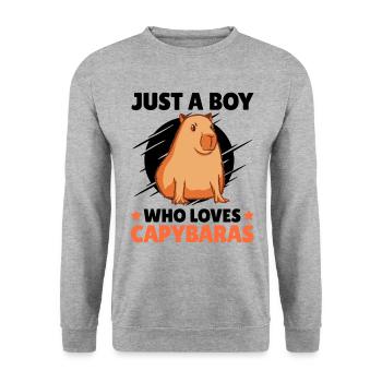 Junge der Capybaras liebt Wasserschwein Spruch - Unisex Pullover - Weißgrau meliert - Vorne - Alina (178cm) & Michal (187cm)