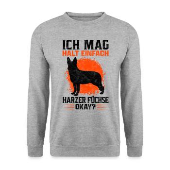 Ich mag halt Harzer Fuchs Hütehund Spruch - Unisex Pullover - Weißgrau meliert - Vorne - Alina (178cm) & Michal (187cm)