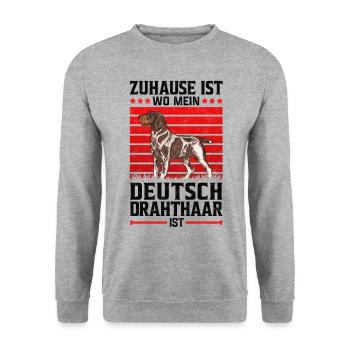 Zuhause ist wo mein Deutsch Drahthaar ist Spruch - Unisex Pullover - Weißgrau meliert - Vorne - Alina (178cm) & Michal (187cm)