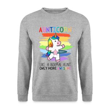 Aunticorn Tate De Licorne Mature Dabbing Unicorn Fun - Sweat-shirt Unisexe - gris chiné - Devant - Alina (178cm) & Michal (187cm)