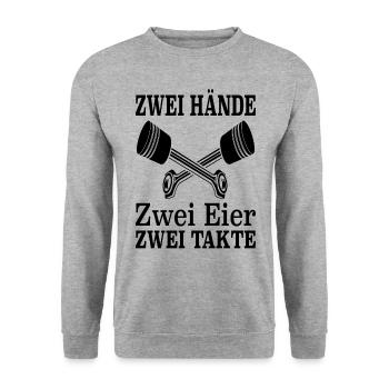 Zwei Hände Zwei Eier Zwei Takte Car Kolben Racecar - Unisex Pullover - Weißgrau meliert - Vorne - Alina (178cm) & Michal (187cm)