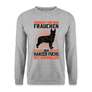 Harzer Fuchs Frauchen Hütehund Besitzerin Spruch - Unisex Pullover - Weißgrau meliert - Vorne - Alina (178cm) & Michal (187cm)
