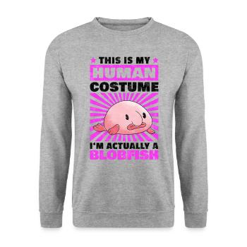 Das ist mein Blobfisch Kostüm hässlicher Fisch - Unisex Pullover - Weißgrau meliert - Vorne - Alina (178cm) & Michal (187cm)