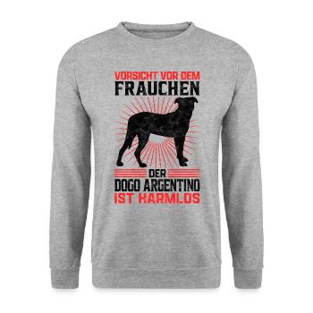 Dogo Argentino Frauchen Dogge Besitzerin Spruch - Unisex Pullover - Weißgrau meliert - Vorne - Alina (178cm) & Michal (187cm)