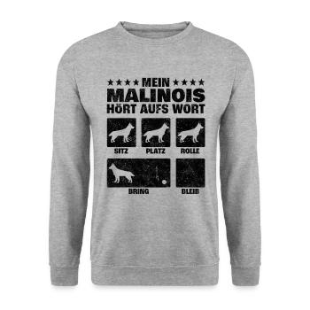 Malinois Hundetricks Schäferhund Belgien Geschenk - Unisex Pullover - Weißgrau meliert - Vorne - Alina (178cm) & Michal (187cm)