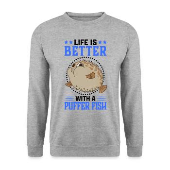 La vie est meilleure avec poisson sphérique - Sweat-shirt Unisexe - gris chiné - Devant - Alina (178cm) & Michal (187cm)