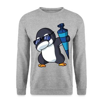 Einschulung Pinguin Dabbing Schultüte Pinguin - Unisex Pullover - Weißgrau meliert - Vorne - Alina (178cm) & Michal (187cm)