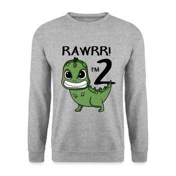2. Geburtstag - 2 Jahre alt - Ich bin 2 - Unisex Pullover - Weißgrau meliert - Vorne - Alina (178cm) & Michal (187cm)