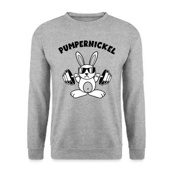 Pumpernickel Fitness Gym Workout Hase Bodybuilder - Unisex Pullover - Weißgrau meliert - Vorne - Alina (178cm) & Michal (187cm)
