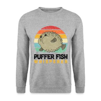 Poisson sphérique poisson chuchoteur Poisson Rengaine - Sweat-shirt Unisexe - gris chiné - Devant - Alina (178cm) & Michal (187cm)