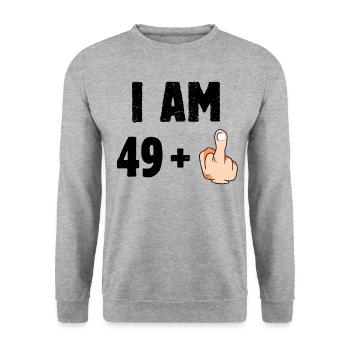 I am 49 plus one - Unisex Sweatshirt - salt & pepper - Front - Alina (178cm) & Michal (187cm)