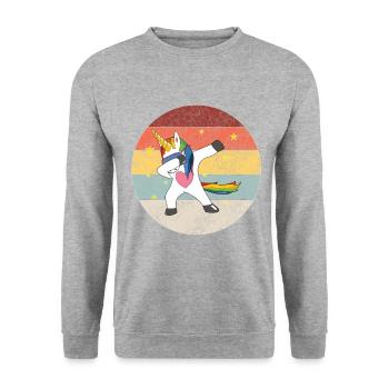 Unicorn Mädchen Einhorn Dabbing Unicorn - Unisex Pullover - Weißgrau meliert - Vorne - Alina (178cm) & Michal (187cm)
