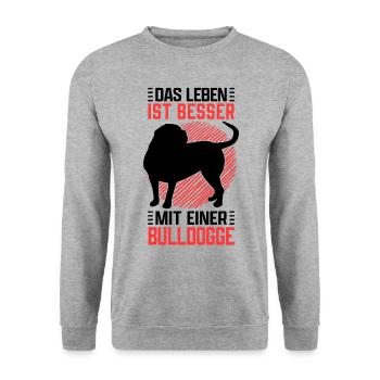 Leben mit Olde English Bulldog Englische Bulldogge - Unisex Pullover - Weißgrau meliert - Vorne - Alina (178cm) & Michal (187cm)
