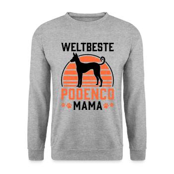 Podenco Mama Jagdhund Windhund Geschenk - Unisex Pullover - Weißgrau meliert - Vorne - Alina (178cm) & Michal (187cm)