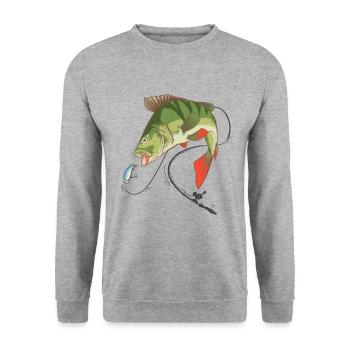Perch pêcheur perch avec Wobbler - Sweat-shirt Unisexe - gris chiné - Devant - Alina (178cm) & Michal (187cm)