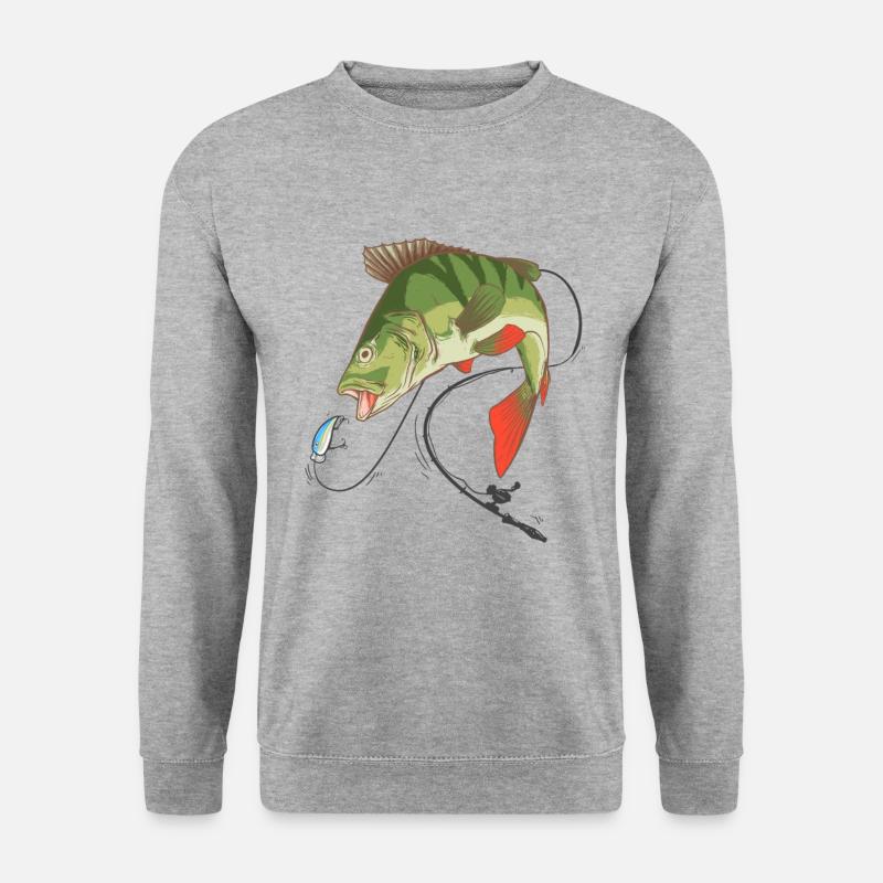 Barsch Perch Angler mit Wobbler - Unisex Pullover - Weißgrau meliert