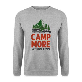 Camping Camp More Worry Less - Unisex Pullover - Weißgrau meliert - Vorne - Alina (178cm) & Michal (187cm)