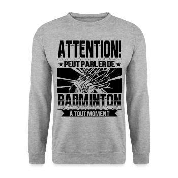 Badminton Humour Joueur Badminton - Sweat-shirt Unisexe - gris chiné - Devant - Alina (178cm) & Michal (187cm)