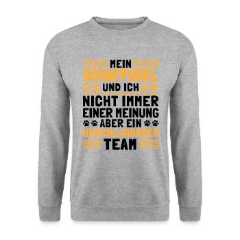 Mein Schafpudel und Ich Hütehund Hütepudel - Unisex Pullover - Weißgrau meliert - Vorne - Alina (178cm) & Michal (187cm)