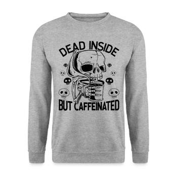 Dead Inside But Caffeinated squelette boit du café - Sweat-shirt Unisexe - gris chiné - Devant - Alina (178cm) & Michal (187cm)