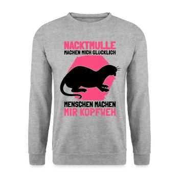 Nacktmull Kopfschmerzen Nagetier Nager Sandgräber - Unisex Pullover - Weißgrau meliert - Vorne - Alina (178cm) & Michal (187cm)