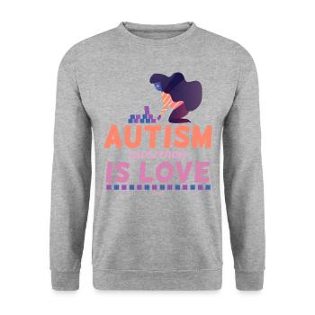 Autism Awareness Is Love - Unisex Pullover - Weißgrau meliert - Vorne - Alina (178cm) & Michal (187cm)