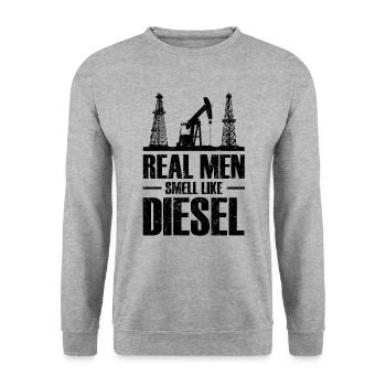 Real Men Smell Diesel Oil Rig Rock OilMan - Unisex Sweatshirt - salt & pepper - Front - Alina (178cm) & Michal (187cm)