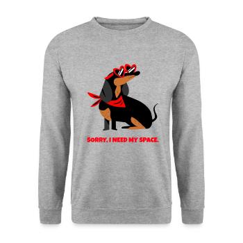 Désolé, je need My Space Teckel - Sweat-shirt Unisexe - gris chiné - Devant - Alina (178cm) & Michal (187cm)
