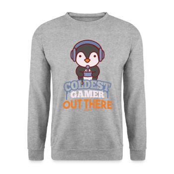Pinguin Südpol zocken Geek Gaming - Unisex Pullover - Weißgrau meliert - Vorne - Alina (178cm) & Michal (187cm)