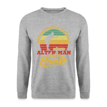 Unterschätze Niemals einen Alten Mann Beim Boule P - Unisex Pullover - Weißgrau meliert - Vorne - Alina (178cm) & Michal (187cm)