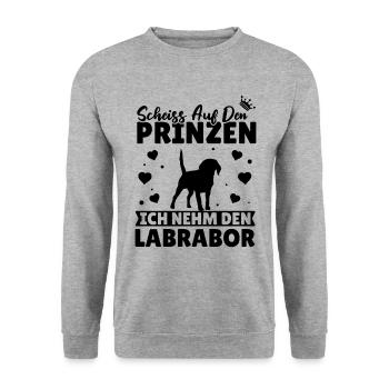 Scheiß Auf Den Prinzen Ich Nehm Den Labrador hunde - Unisex Pullover - Weißgrau meliert - Vorne - Alina (178cm) & Michal (187cm)