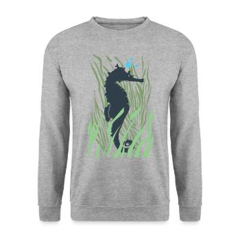 Seepferd - Unisex Pullover - Weißgrau meliert - Vorne - Alina (178cm) & Michal (187cm)