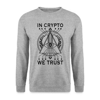 Crypto We Trust Bitcoin cryptomonnaie - Sweat-shirt Unisexe - gris chiné - Devant - Alina (178cm) & Michal (187cm)